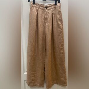 Halston Heritage Wide-Leg Linen Pants in Camel